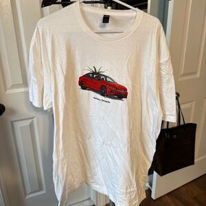 Gildan White Tee with Red Car Graphic